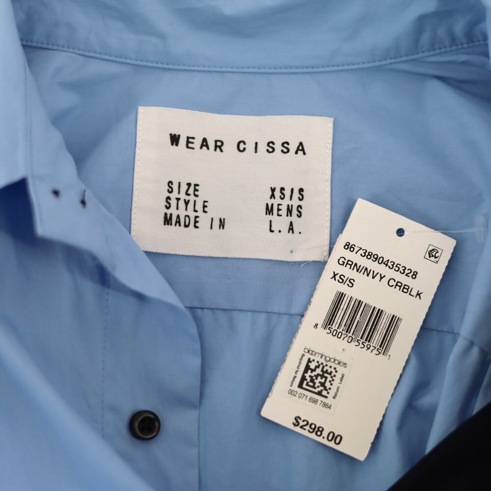 CISSA Women Blue/Navy Color Blocked Cotton Poplin Button Down Shirt Size XS/S - Picture 6 of 9